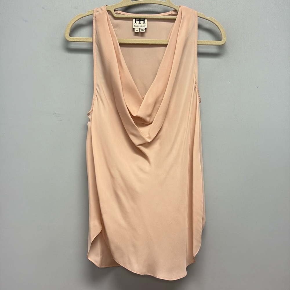 Haute Hippie 100% Silk Cowl Neck Sleeveless Blouse -Blush Size XS
